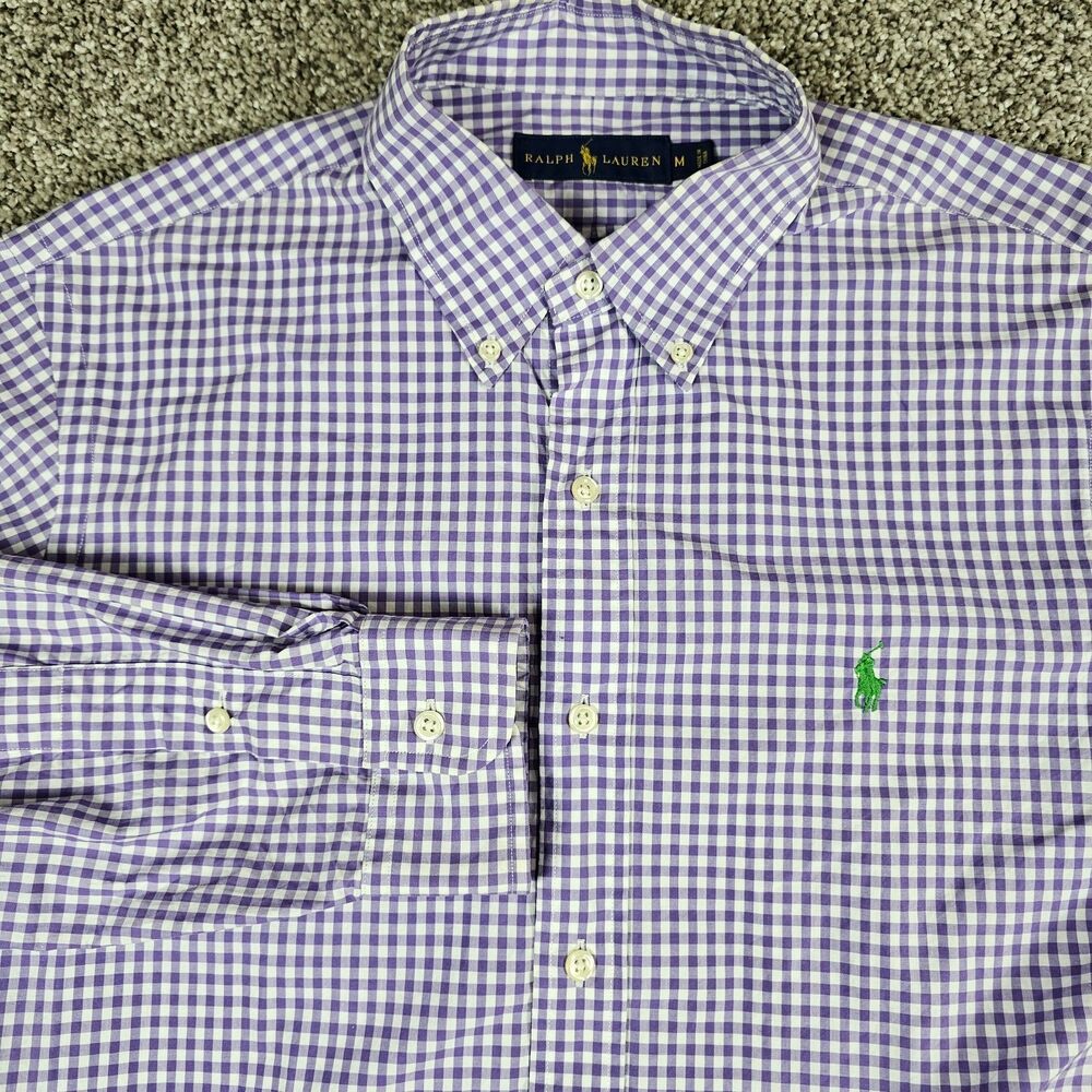 Raloh Lauren Shirt Mens Medium Purple Gingham Check Long Sleeve Casual Preppy